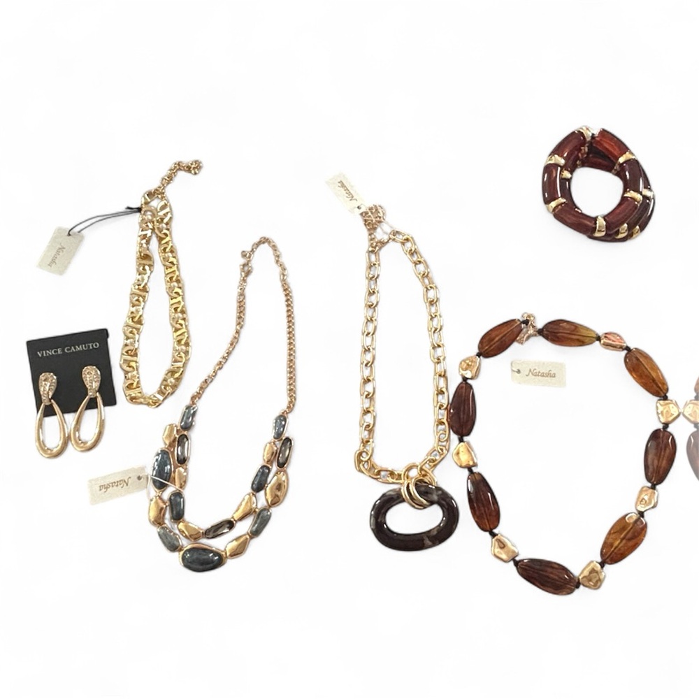 Gold and Brown Necklace Set of 6 Elegant necklaces, bracelet, and earring